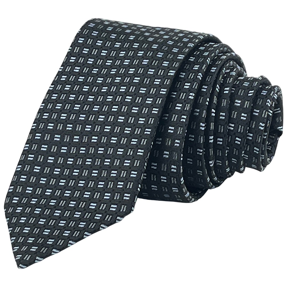 Hugo Boss Tie Men Black Geometric Silk Made in Italy Necktie